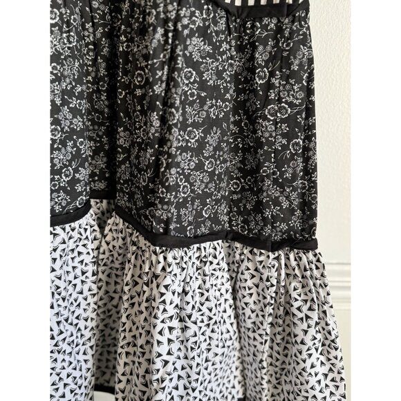 VTG PKs Closet Patchwork Fit & Flare Tiered Dress Sz 12 Black White Artsy Boho - Picture 5 of 9